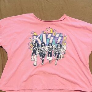 KISS Graphic Pink Girls' Cropped Tee - Band Print